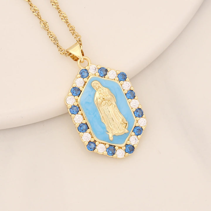 Christianartworkshop Collana squisita con zirconi microintarsiati della Beata Maria - Azzurro cielo - image 3