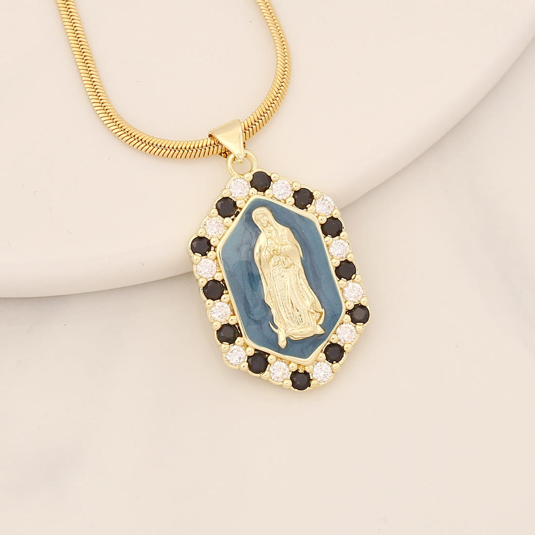 Christianartworkshop Collana squisita con zirconi microintarsiati della Beata Maria - image 1