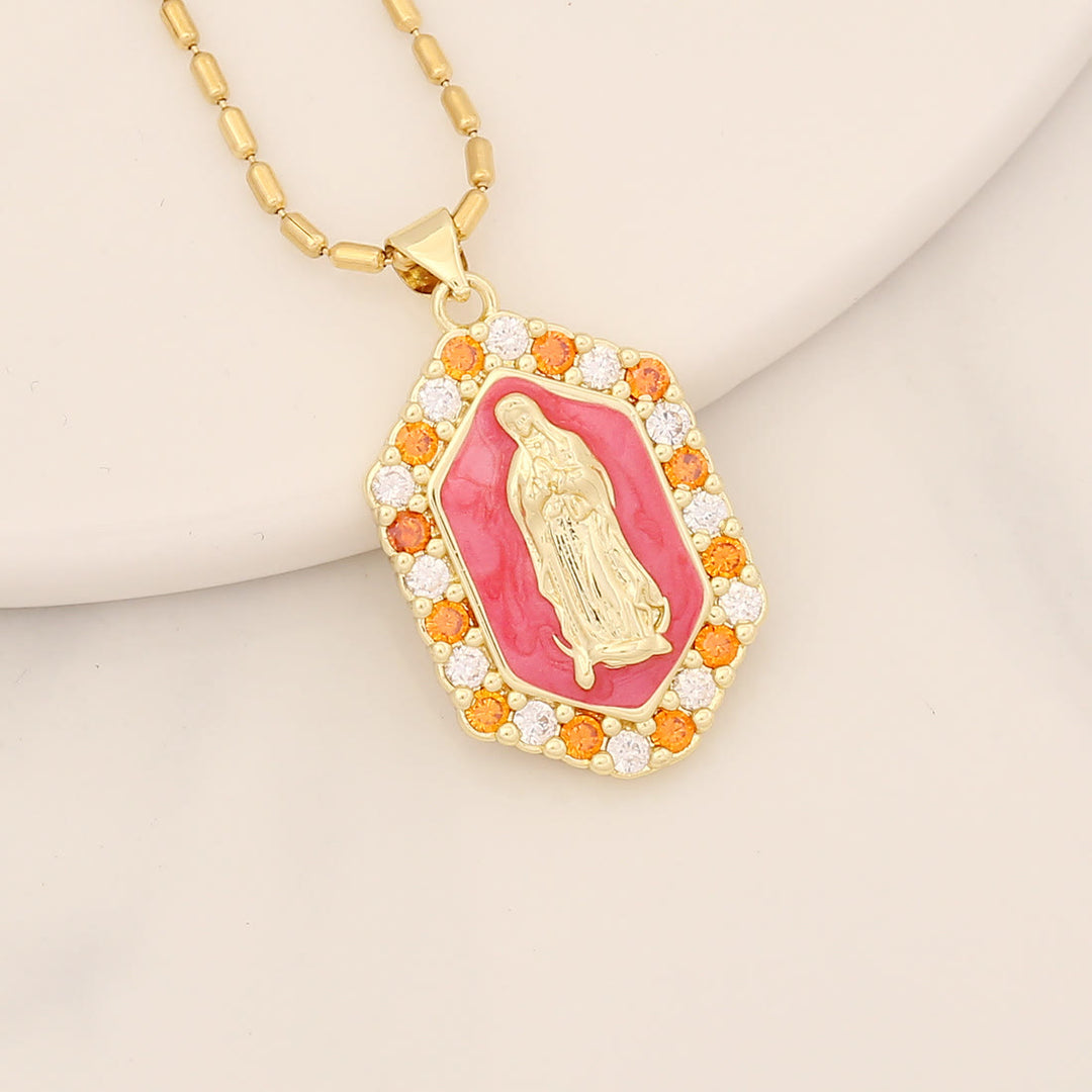 Christianartworkshop Collana squisita con zirconi microintarsiati della Beata Maria - Rosa rossa - image 2