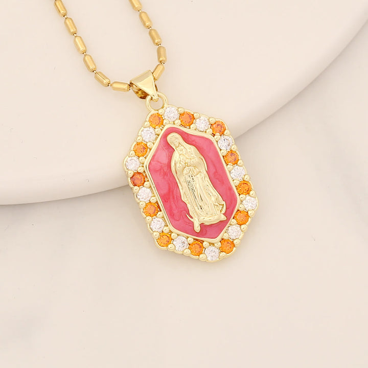 Christianartworkshop Collana squisita con zirconi microintarsiati della Beata Maria - Rosa rossa - image 2