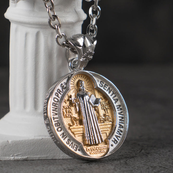 Collana in lega con benedizione della casa di San Benedetto Christianartworkshop - Argento-oro - image 0