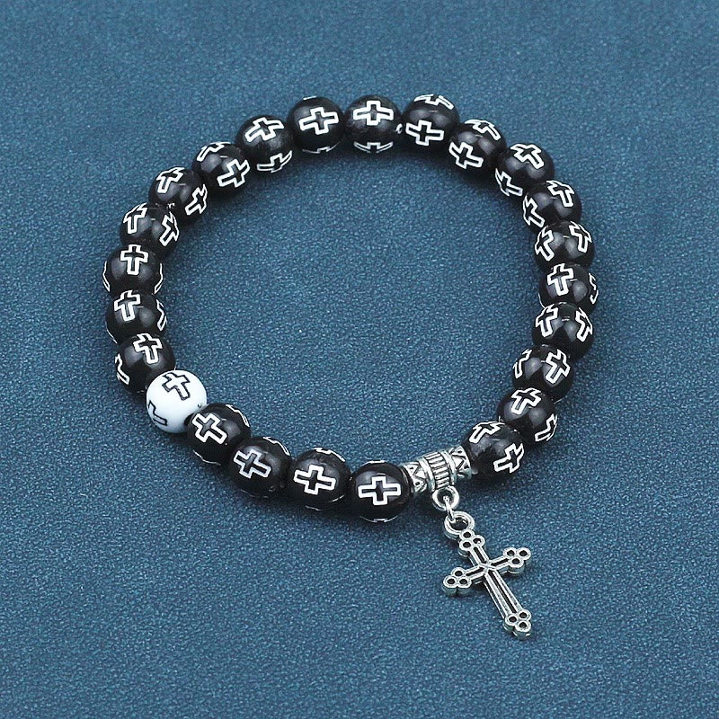 Bracciale con perline bianche e nere stampate a croce Christianartworkshop - image 6