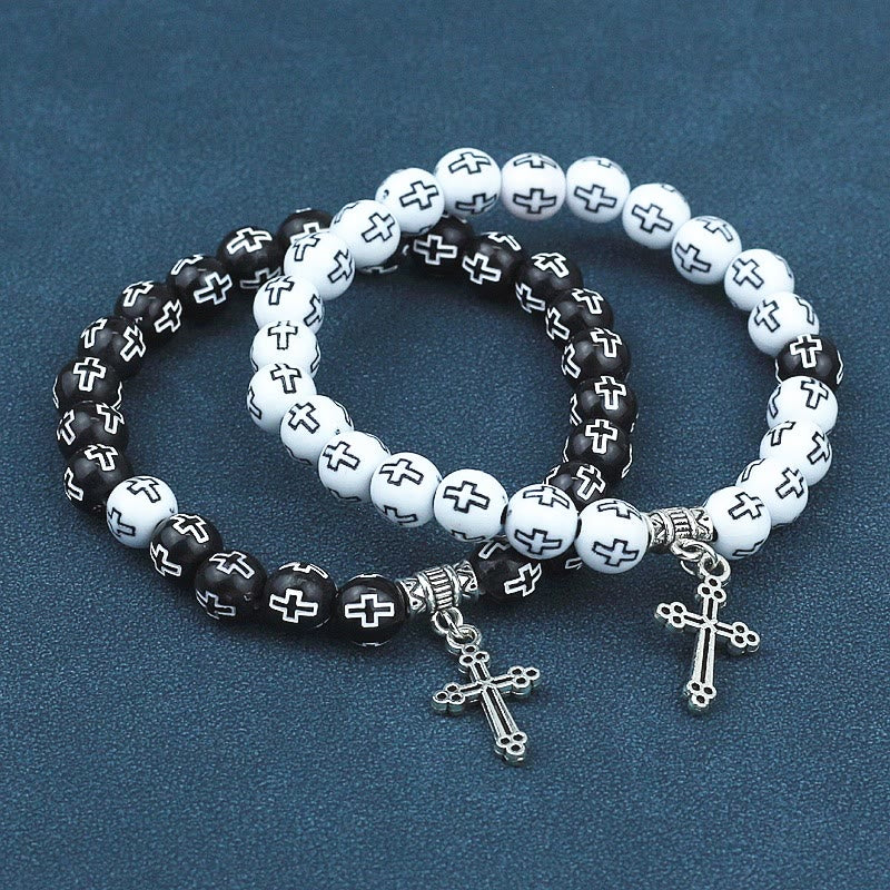 Bracciale con perline bianche e nere stampate a croce Christianartworkshop - image 5