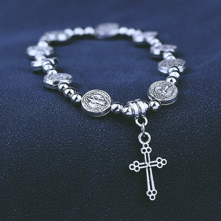 Christianartworkshop Bracciale con ciondolo a croce in metallo e tema di San Benedetto - image 1