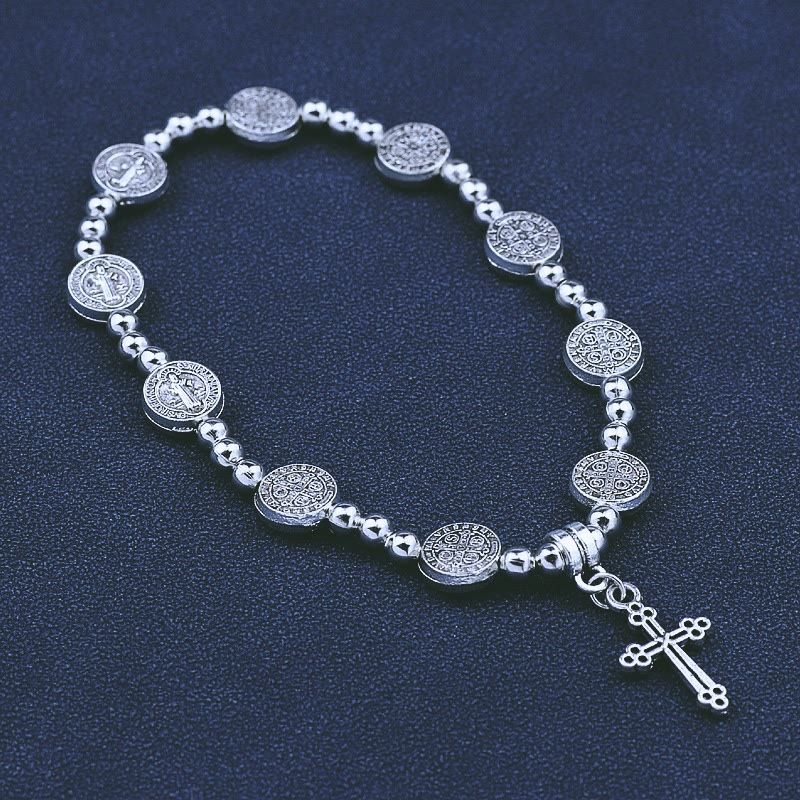 Christianartworkshop Bracciale con ciondolo a croce in metallo e tema di San Benedetto - image 4