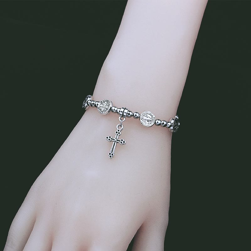Christianartworkshop Bracciale con ciondolo a croce in metallo e tema di San Benedetto - image 2