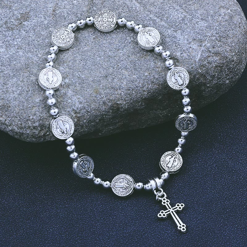 Christianartworkshop Bracciale con ciondolo a croce in metallo e tema di San Benedetto - Argento - image 0
