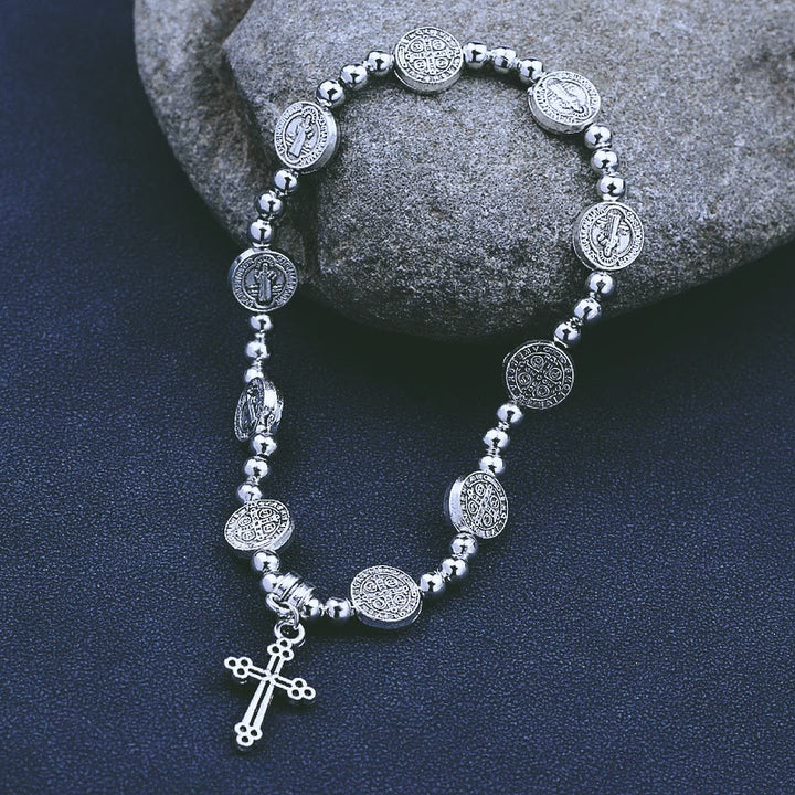 Christianartworkshop Bracciale con ciondolo a croce in metallo e tema di San Benedetto - image 3
