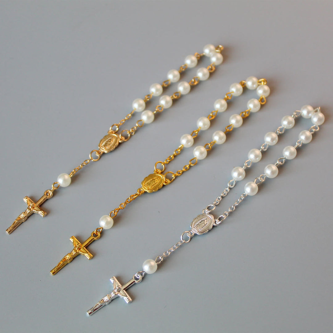 Mini rosario con perle per auto/battesimo - Champagne - image 0