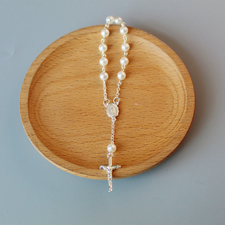 Mini rosario con perle per auto/battesimo - Argento - image 5