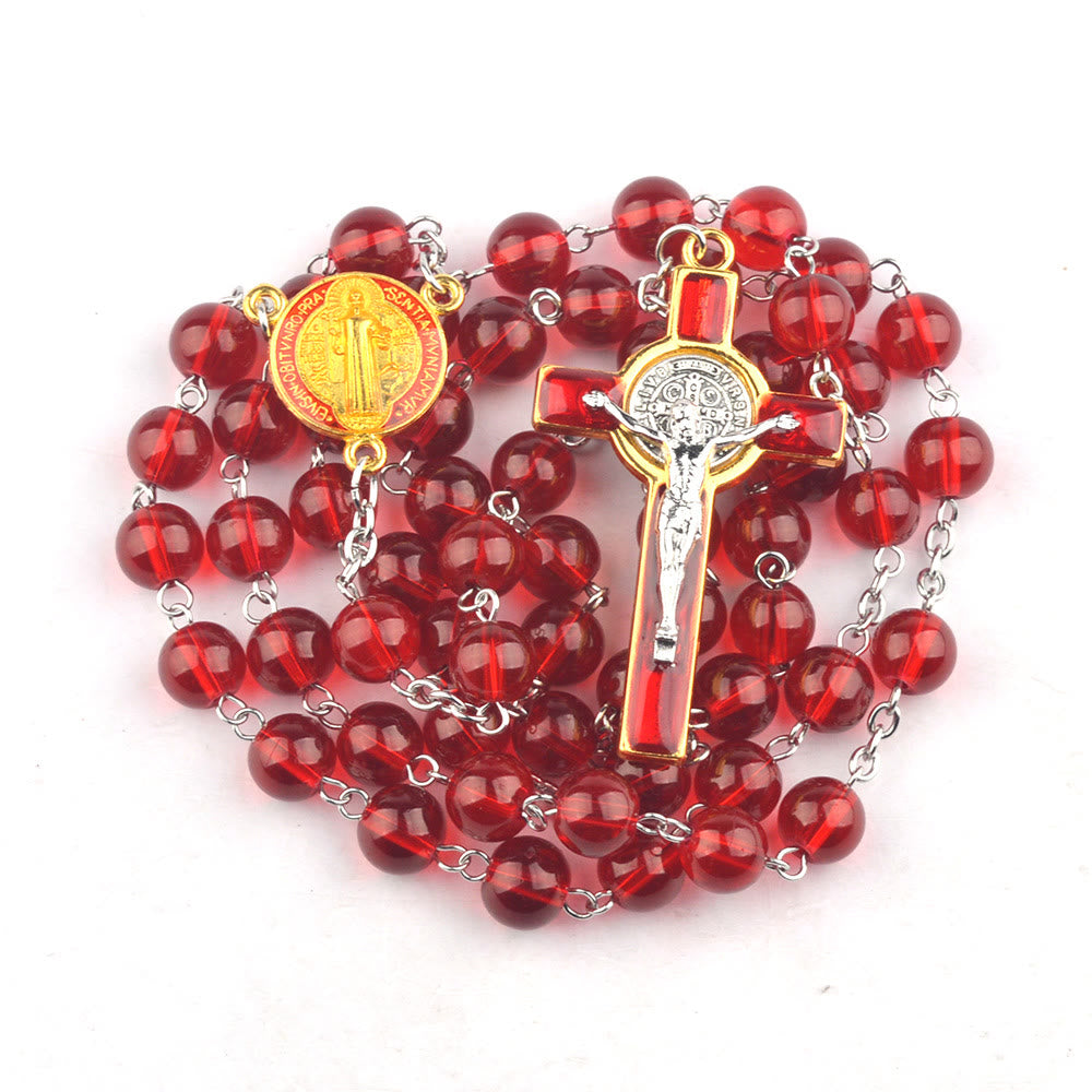 Rosario cattolico di San Benedetto con perline di vetro rosso e croce - Rosso - image 0