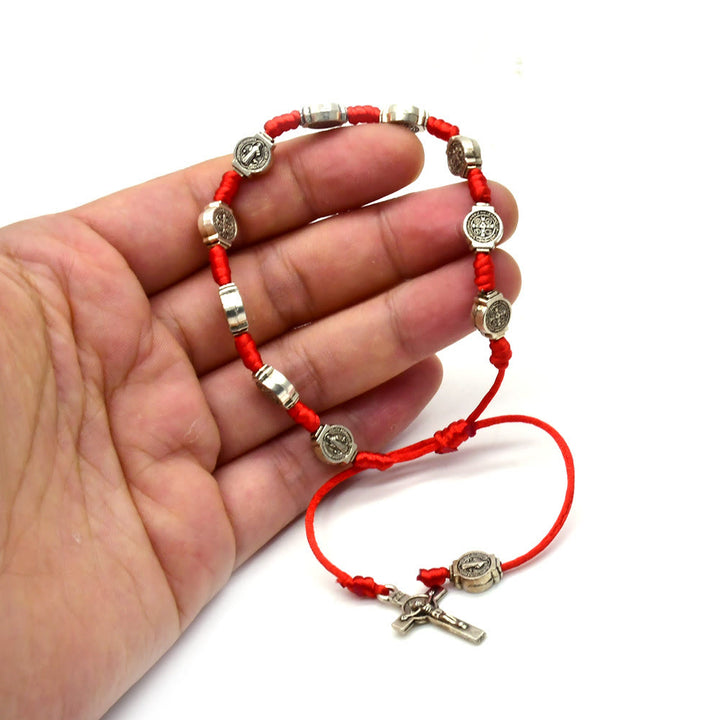 Christianartworkshop Bracciale amuleto con corda rossa annodata di San Benedetto - image 1