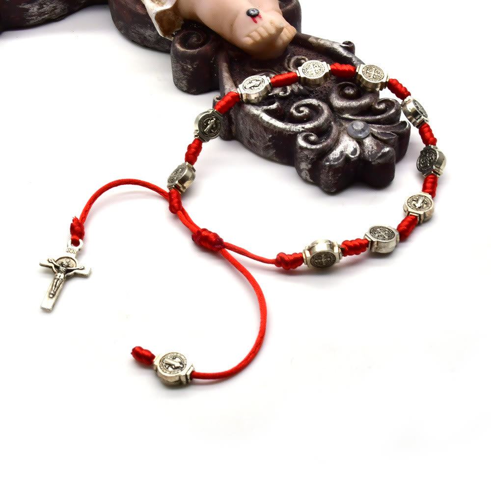Christianartworkshop Bracciale amuleto con corda rossa annodata di San Benedetto - Rosso - image 0