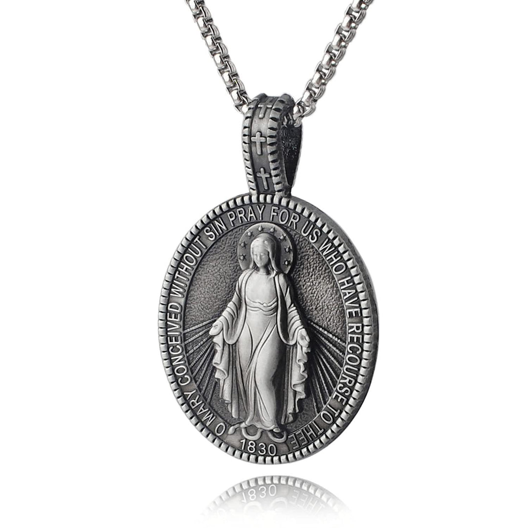 Christianartworkshop Collana con ciondolo a forma di medaglione della Vergine Maria miracolosa - Argento - image 0