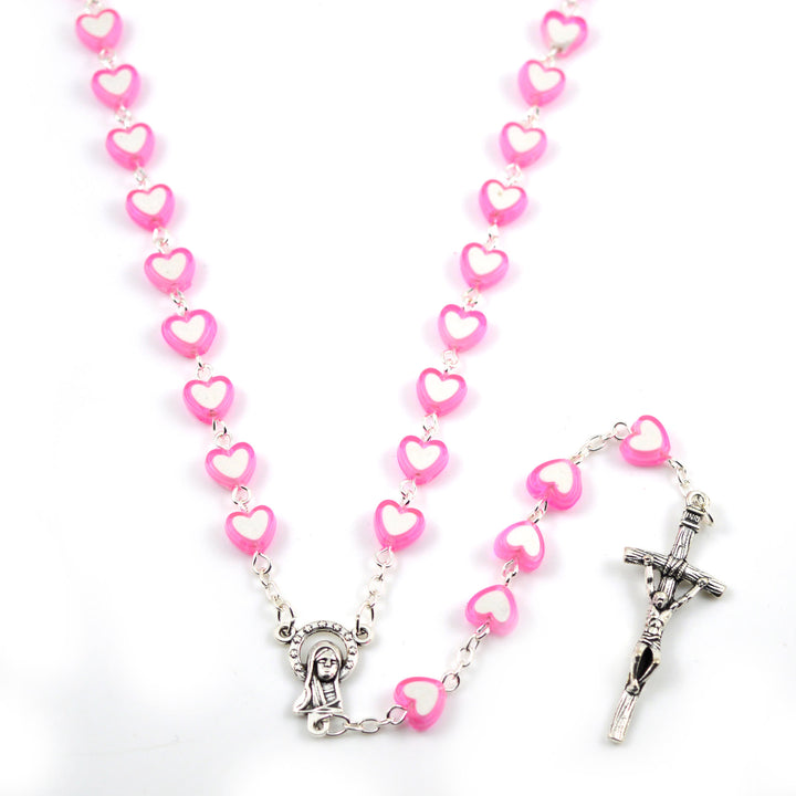 Rosario colorato a forma di cuore con croce di Gesù - Rosa - image 4