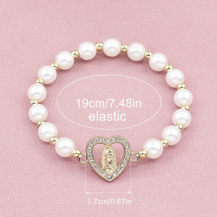 Braccialetto di perle della Vergine Maria a forma di cuore con strass Christianartworkshop - image 3