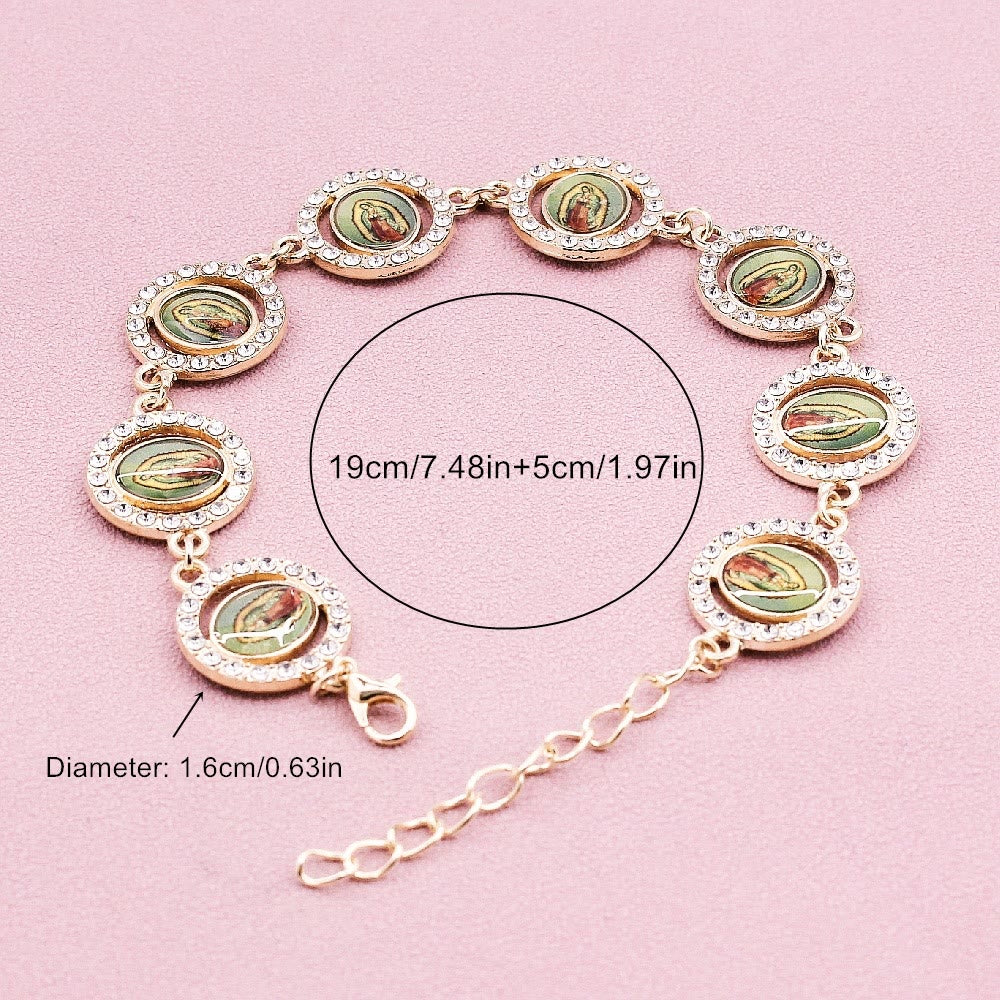 Christianartworkshop Bracciale con medaglie rotonde in zircone di Nostra Signora di Guadalupe - image 2