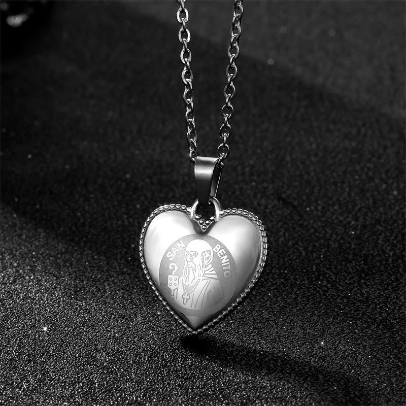 Christianartworkshop Collana classica con medaglia di San Benedetto e cuore - Argento - image 2