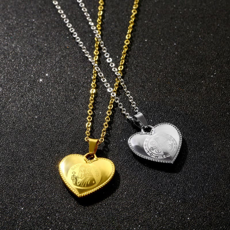 Christianartworkshop Collana classica con medaglia di San Benedetto e cuore - D'oro - image 0