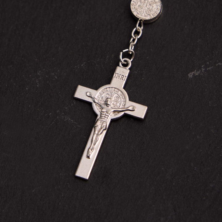 Rosario con perline di vetro cristiane, San Benedetto e la croce di Gesù - image 10