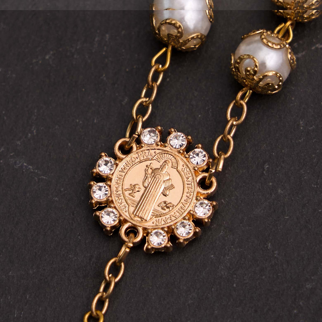 Rosario con perline di vetro cristiane, San Benedetto e la croce di Gesù - image 6