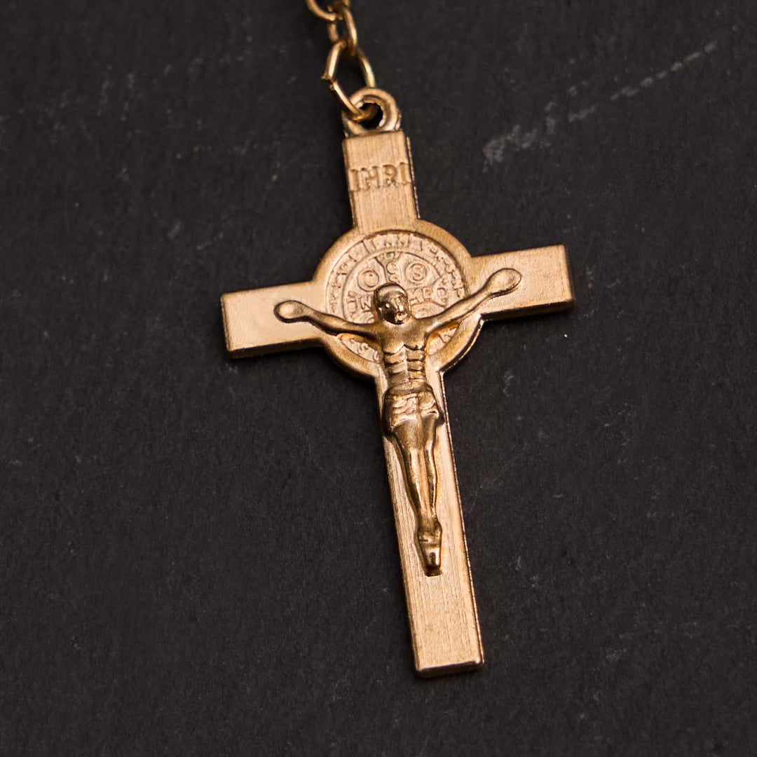 Rosario con perline di vetro cristiane, San Benedetto e la croce di Gesù - image 5