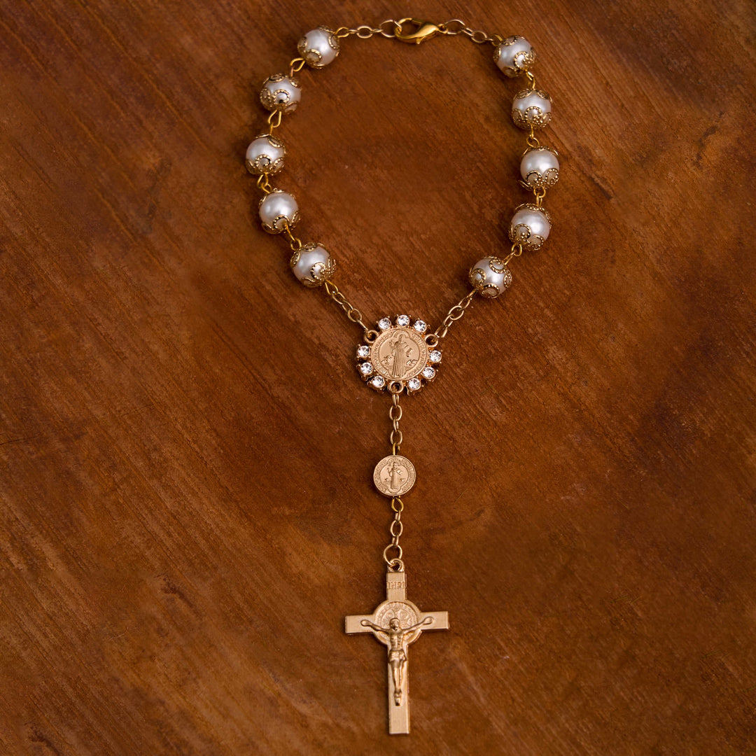 Rosario con perline di vetro cristiane, San Benedetto e la croce di Gesù - image 3