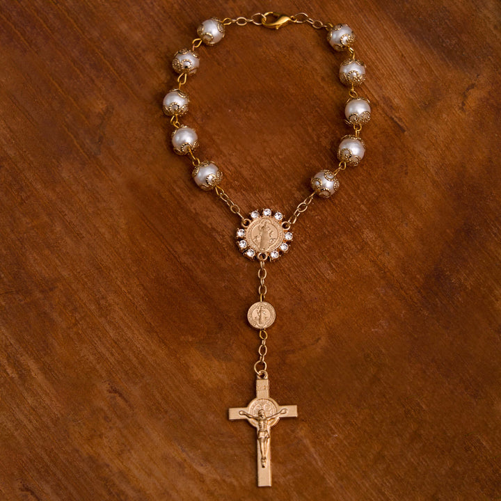 Rosario con perline di vetro cristiane, San Benedetto e la croce di Gesù - image 3