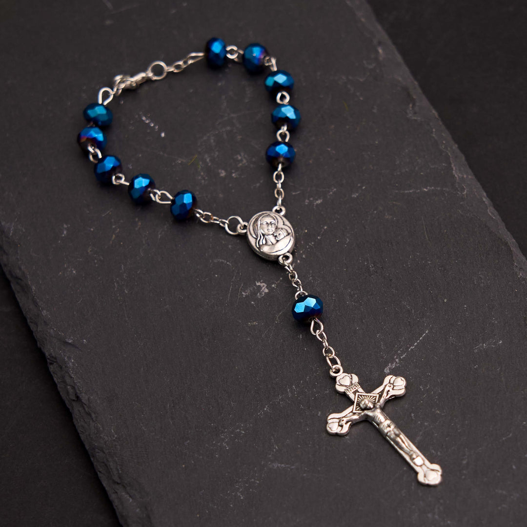 Bracciale rosario con pietra preziosa di cristallo blu della Vergine Maria - Blu navy - image 0