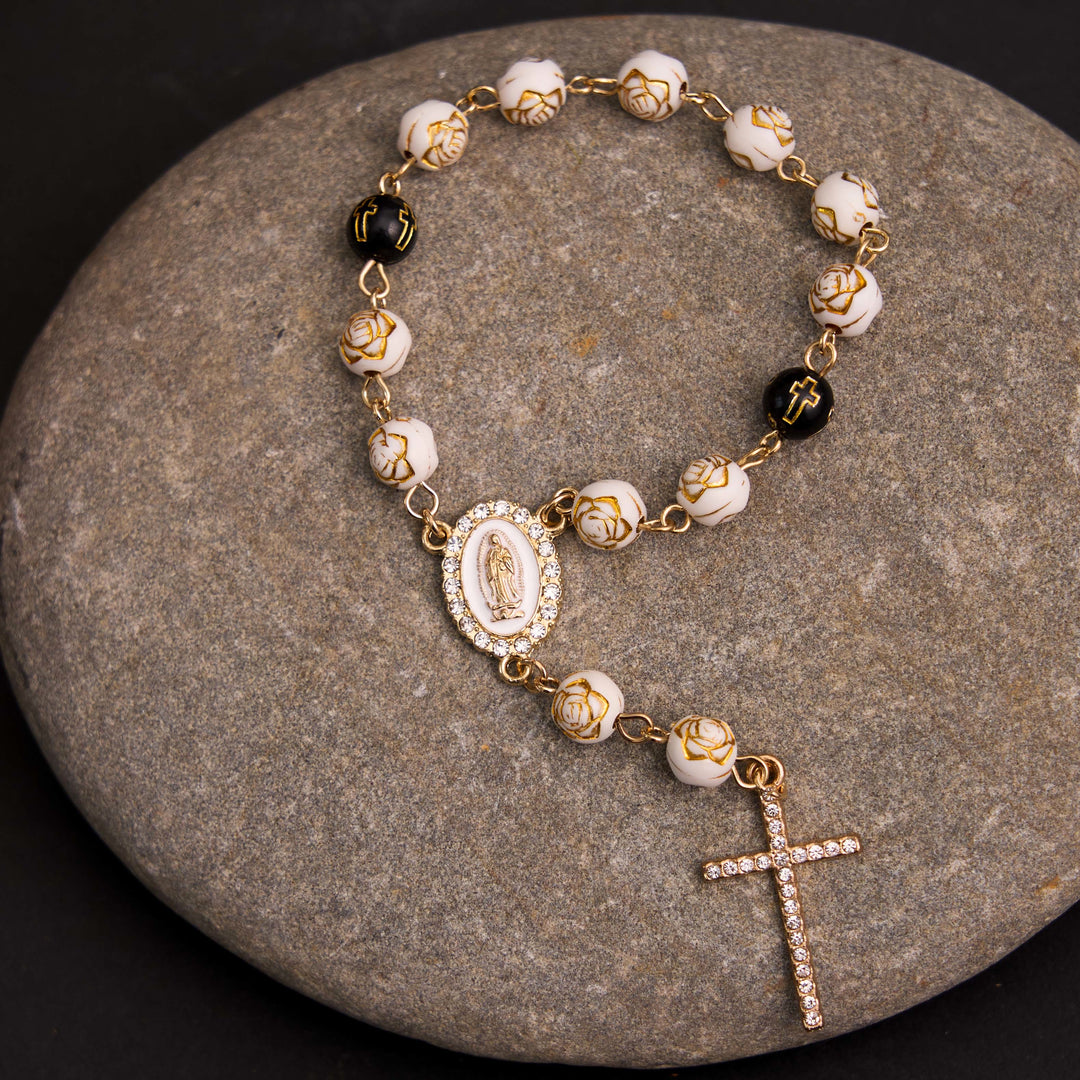 Bracciale rosario con croce della Madonna di Guadalupe - Bianco - image 0