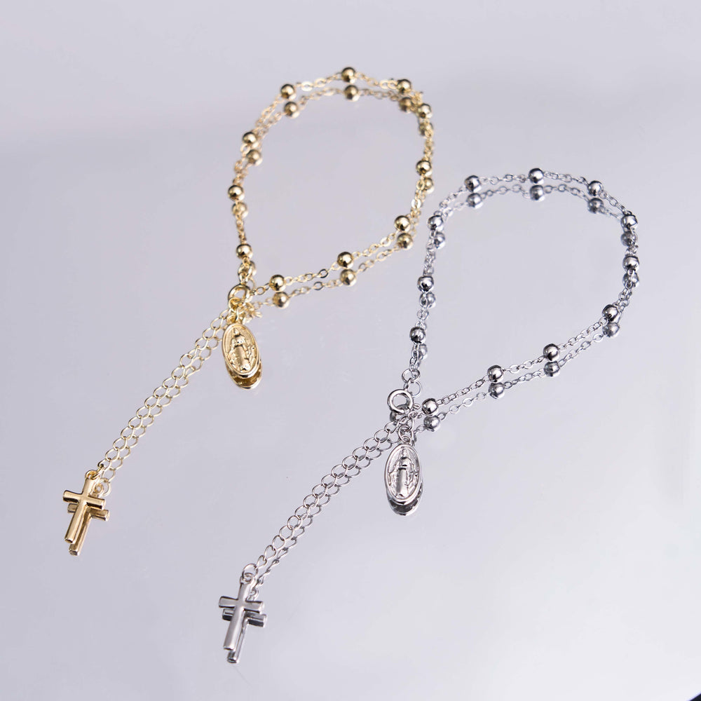 Braccialetto casual semplice regolabile con medaglia e croce della Vergine Maria Christianartworkshop - image 1