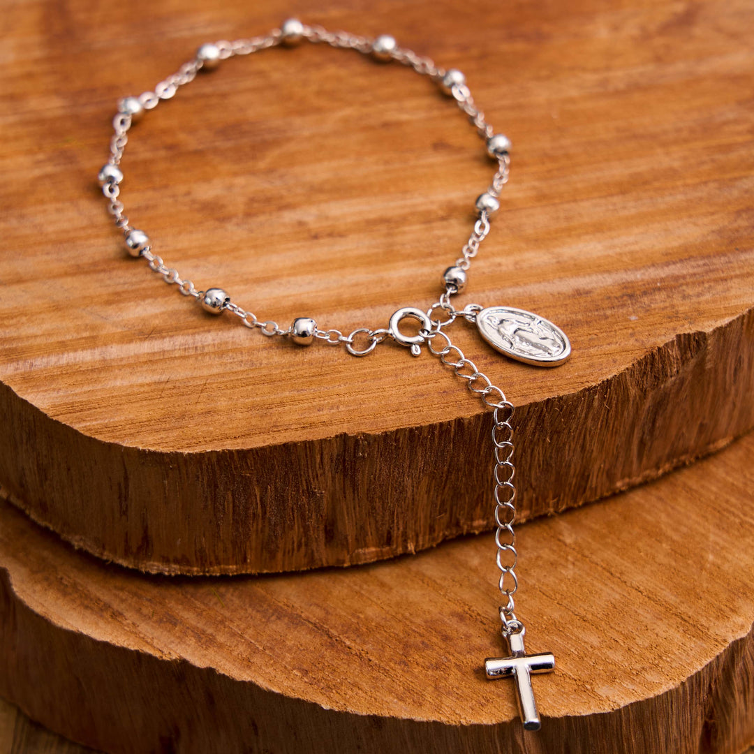 Braccialetto casual semplice regolabile con medaglia e croce della Vergine Maria Christianartworkshop - Argento - image 0