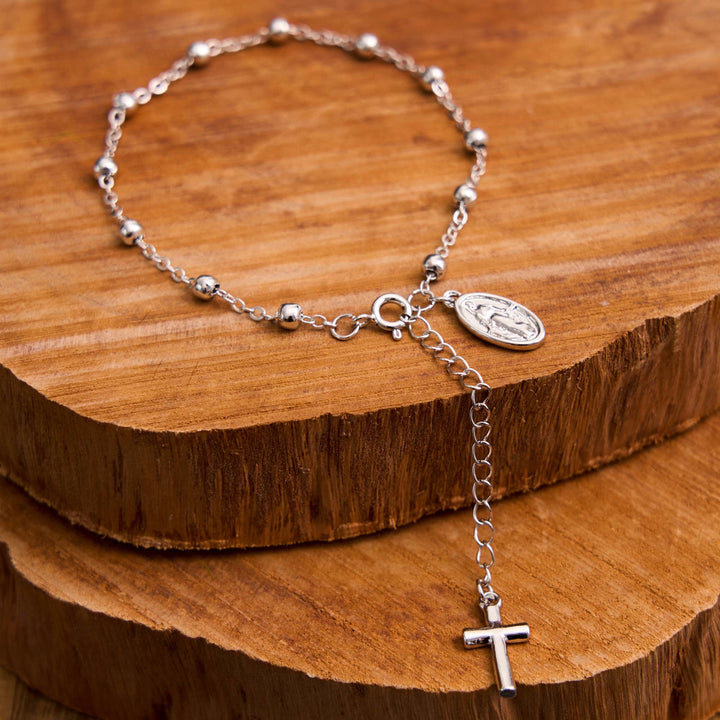 Braccialetto casual semplice regolabile con medaglia e croce della Vergine Maria Christianartworkshop - Argento - image 0