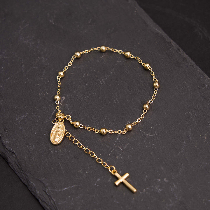 Braccialetto casual semplice regolabile con medaglia e croce della Vergine Maria Christianartworkshop - D'oro - image 5