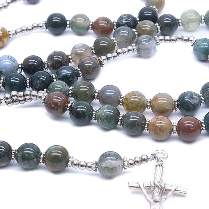 Rosario di preghiera con croce di Gesù in agata naturale di Cristo - image 2