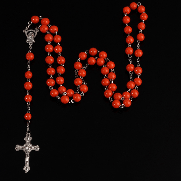 Rosario cattolico con perline di pietra a sei colori Christianartworkshop - Rosso - image 4