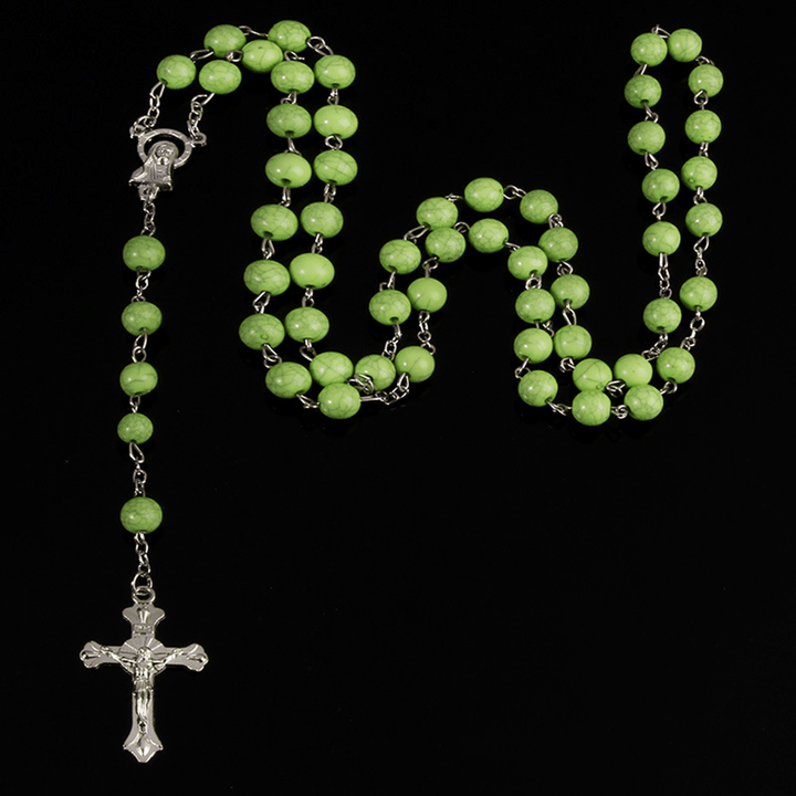 Rosario cattolico con perline di pietra a sei colori Christianartworkshop - Verde - image 3