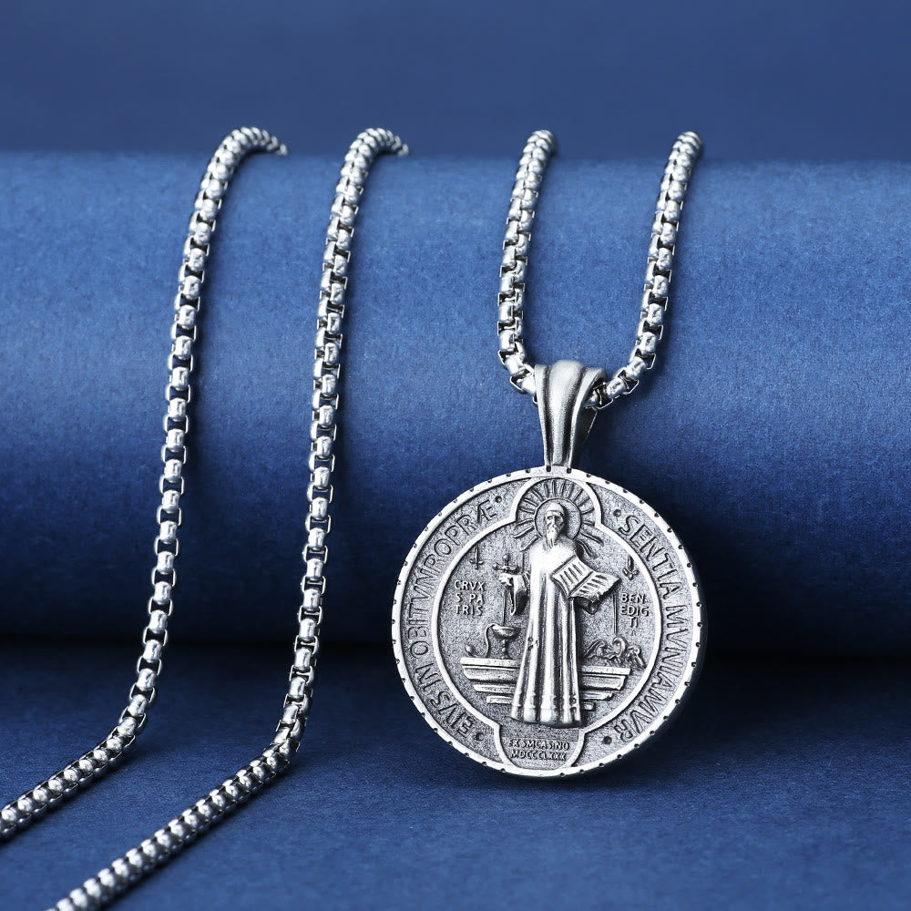 Christianartworkshop Collana con ciondolo cattolico vintage di San Benedetto: amuleto per la preghiera - San Benedetto - image 0