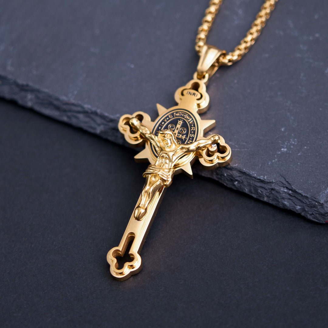 Christianartworkshop Collana con crocifisso e simbolo di San Benedetto - D'oro - 29,52''/80 cm - image 3