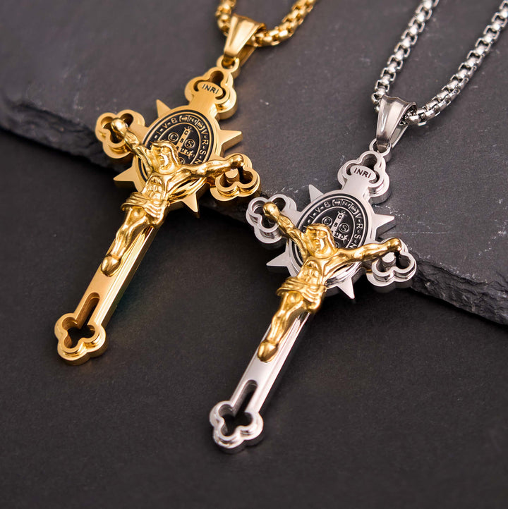 Christianartworkshop Collana con crocifisso e simbolo di San Benedetto - image 1
