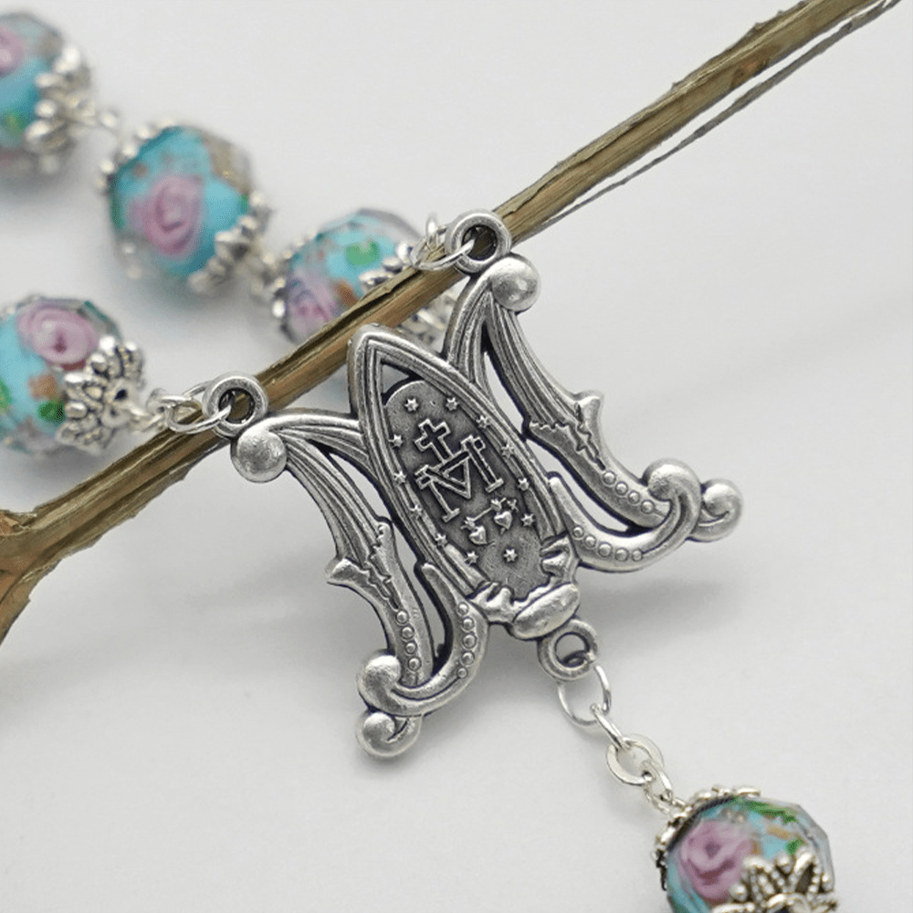 Rosario con perline di fiori di rosa in cristallo smaltato Christianartworkshop - image 6