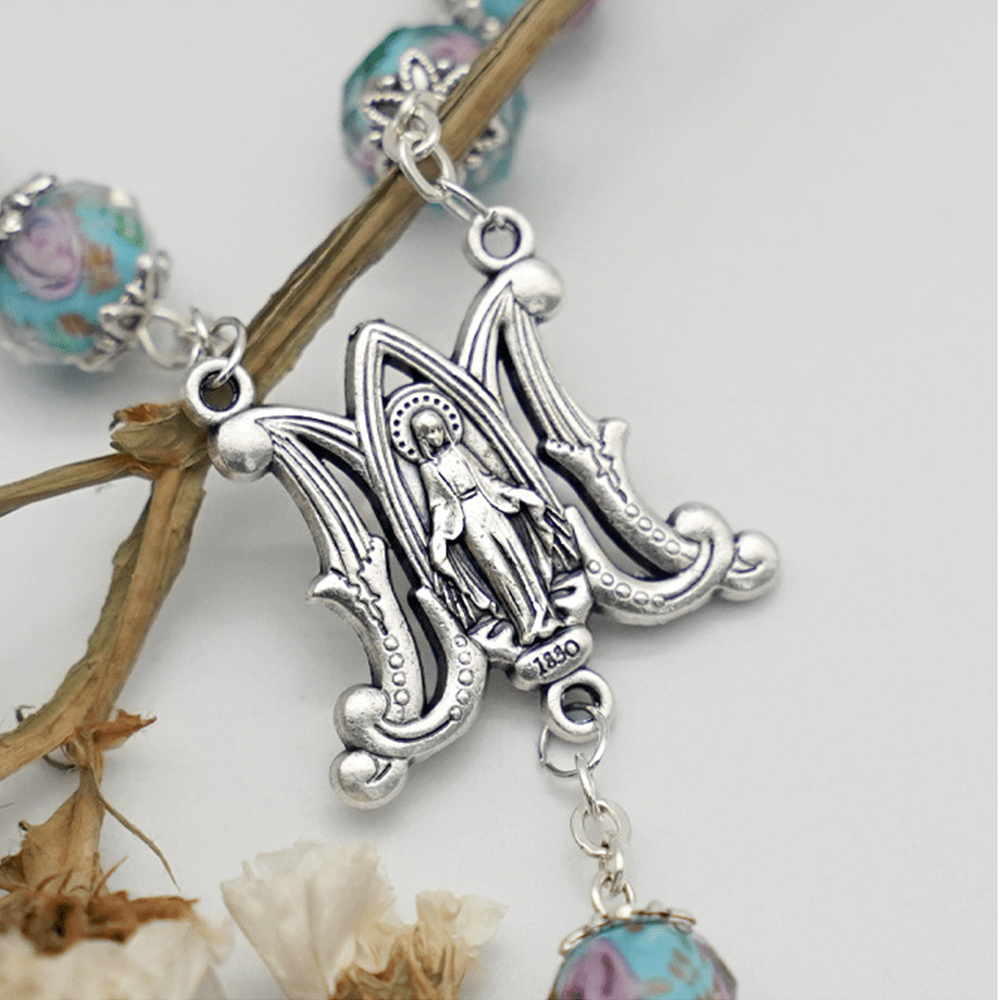 Rosario con perline di fiori di rosa in cristallo smaltato Christianartworkshop - image 5