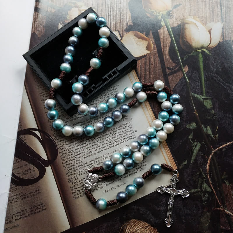 Christianartworkshop Rosario in corda di nylon acrilico multicolore rotondo da 10 mm con Sacra Famiglia e Crocifisso  - 🔥3 pezzi - image 0