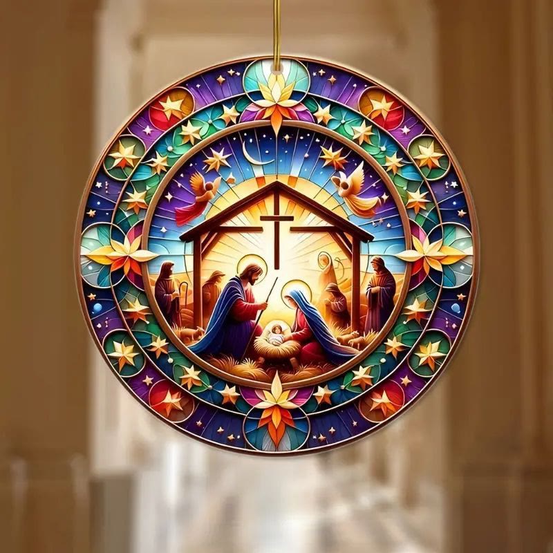 Christianartworkshop Stili di vetrate colorate Natività Ornamenti appesi A - Presepe - image 0