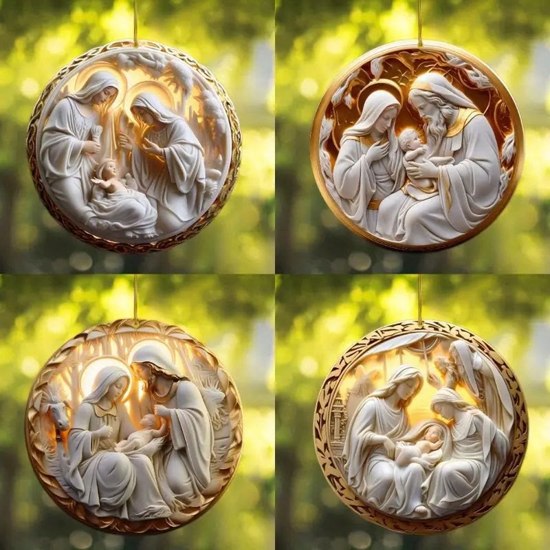 Christianartworkshop 4 Stili di scultura cubista Sacra Famiglia Natività Ornamenti da appendere - Stile 1 - Acrilico - image 0