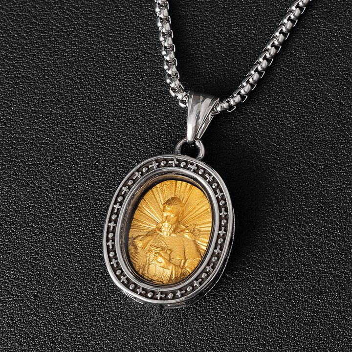 Christianartworkshop, la medaglia dorata di Cristo Santo, collana in titanio - San Francesco - image 11