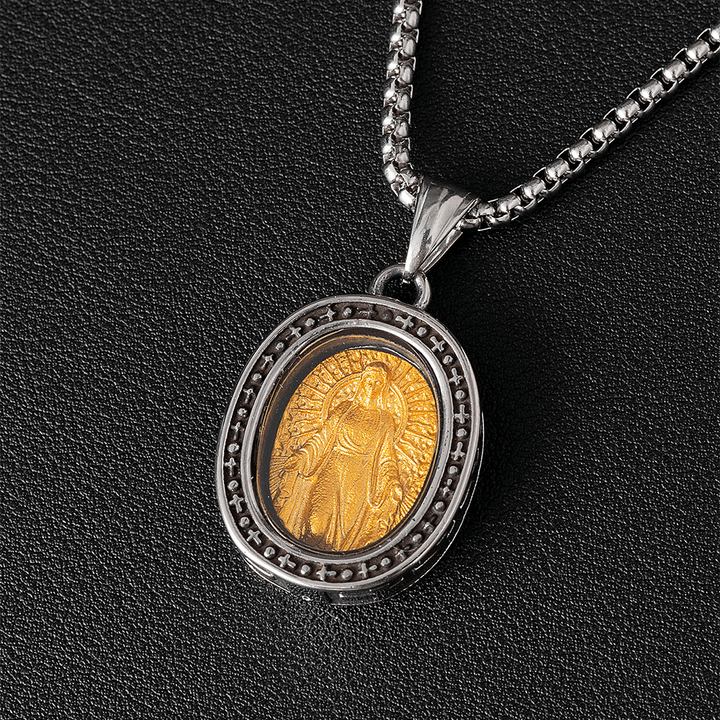 Christianartworkshop, la medaglia dorata di Cristo Santo, collana in titanio - Medaglia Miracolosa - image 0