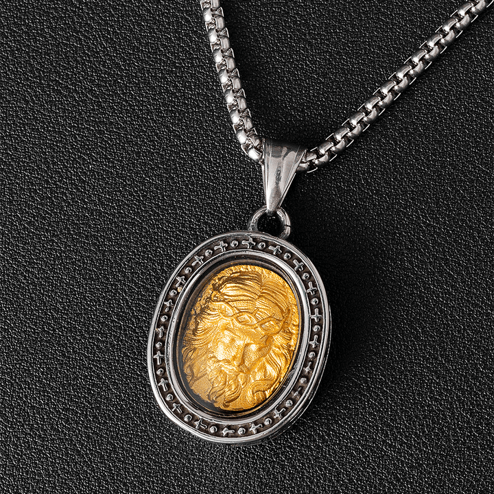 Christianartworkshop, la medaglia dorata di Cristo Santo, collana in titanio - Corona di spine - image 7