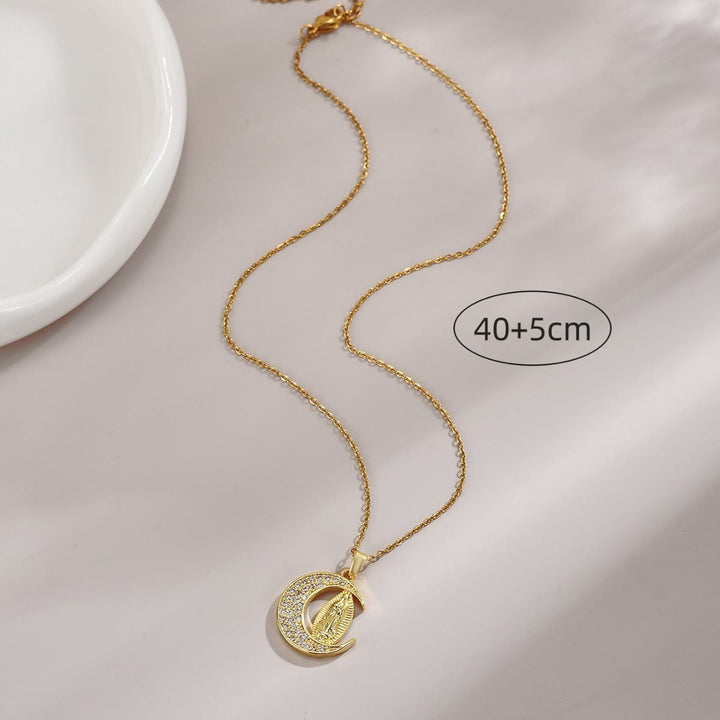 Christianartworkshopla collana d'oro della Luna Crescente di Nostra Signora di Guadalupe Maria - image 3