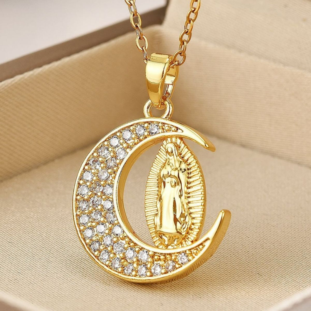 Christianartworkshopla collana d'oro della Luna Crescente di Nostra Signora di Guadalupe Maria - image 2